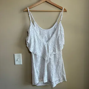 Roxy open back sheer white lacy minidress swimsuit coverup women's size medium thumbnail 5