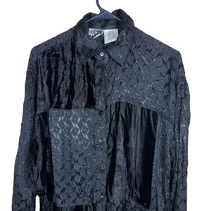 Phool Vintage Black Velvet Patchwork Textured Button Down Shirt Womens Medium thumbnail 2