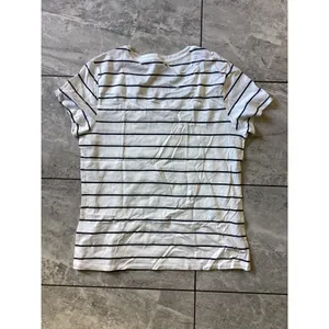 Quince NWOT Cotton Modal V-Neck Tee Ivory Black Stripe Short Sleeve Top L thumbnail 7