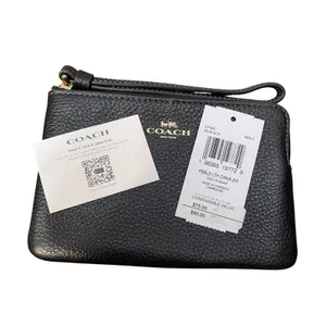 NWT Coach Corner Zip Wristlet Wallet Polished Pebble Leather Black CP483 IMBLK thumbnail 3