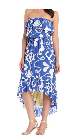Lilly Pulitzer Dock Hopper Caldwell Dress Strapless Hi-Lo Nautical Summer Size S thumbnail 1