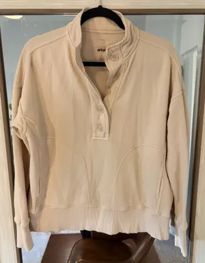 aerie Oversized Athletic Henley Sweatshirts Women in Cream size XS Extra Small thumbnail 1