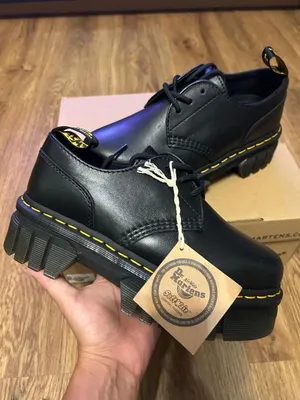 DR MARTENS Audrick 3 eye black leather platform lace up oxfords shoes sz 7 new thumbnail 1