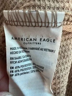 American Eagle Cropped Brown Long Sleeve Henley Top thumbnail 5