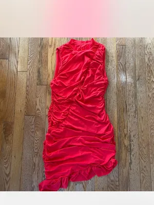 red ruched formal ruffle mini dress Size M thumbnail 2