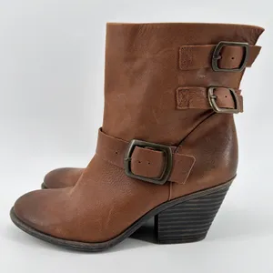 BCBGeneration Toni Ankle Boots Brown Leather Buckle Moto Booties Womens 9M EUC thumbnail 4