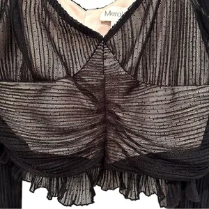 Meraki Illusion‎ Ruched Crop Top Womens XL Black Whimsigoth Goth Dark Romance thumbnail 2