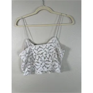 Free People White Lace Crop Top Tank Womens S Boho Casual Summer Girly Coquette thumbnail 3