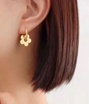 Flower Dangle Drop Earrings for Women 2 in 1 Design Fashion Elegant Style thumbnail 6