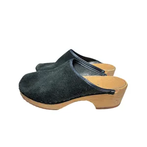 Holie Suede Wooden Clogs Black Slip On Mules Size 7 70s Boho Vintage thumbnail 3