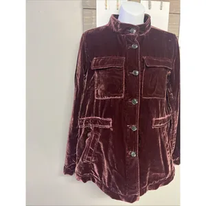 Loft Women’s Velvet Gorgeous Red Button Down Jacket Long Sleeve Pockets Small thumbnail 3