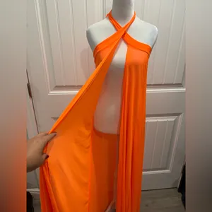 Elegant Orange Strapless Maxi Dress Size XL thumbnail 5