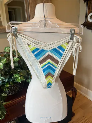 Aeri Crochet Blue Brown Yellow Bikini Bottom thumbnail 1