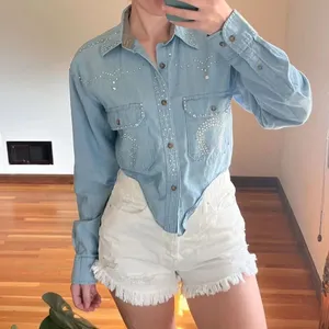 Vintage Faded Glory Originals Bedazzled Chambray Button Down Size S thumbnail 3