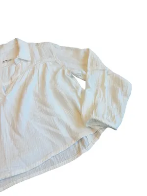 We The Free Ivory Cotton Gauze Popover Blouse Long Sleeve V Neck Small Women's thumbnail 5