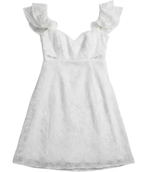 Wild Fable White Floral Jacquard Ruffle Sleeve Mini Dress Sweetheart Cowl Neck M thumbnail 1