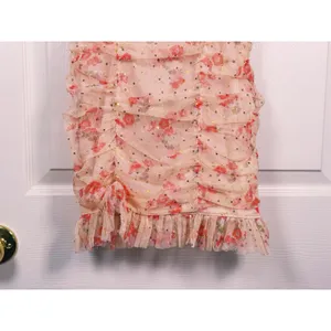 Lucy in the Sky Coquette Floral Mini Dress Ruched Sequin Mesh Small Pink Date thumbnail 7