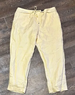 The Limited Pale Yellow 100 % Linen Drawstring Chinos Size‎ 14 NEW Cuffed Ankle thumbnail 1