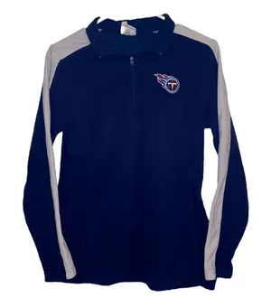 Women’s NFL Titans Navy and silver fleece 1/4 zip long sleeve pullover football thumbnail 1