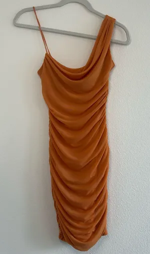 Oh Polly Lasting Lover Asymmetric Cowl Neck Mini Dress Caramel thumbnail 2