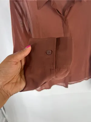Abercrombie & Fitch Sheer Chocolate Brown Chiffon Button Down Blouse Size S thumbnail 6