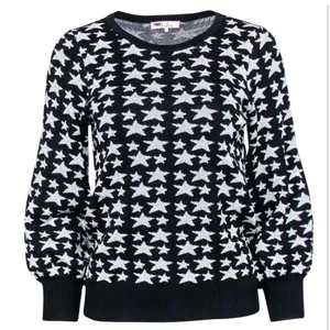 Parker Black and Silver Star Crewneck Long Sleeve Sweater Size Medium thumbnail 1