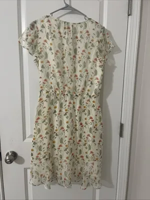 Sam Edelman Ivory Floral Wrap Dress with Green and Orange Print thumbnail 2