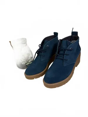 New White Mountain Navy Blue Suede Lace-Up Ankle Boots with Chunky Brown Sole thumbnail 2