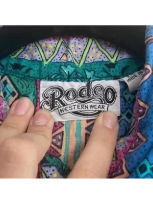 Rodeo Western Wear Bright Colored Southwestern Long Sleeve Button Down Shirt thumbnail 5