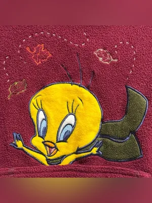 Vintage Y2K Looney Tunes Tweety Bird Fleece Hoodie Burgundy Small thumbnail 2