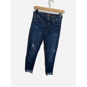 7 For All Mankind The Ankle Skinny Jeans Womens 25 Blue Distressed Raw Hem Denim thumbnail 2