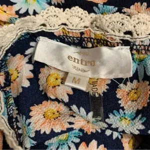 Entro Dress Womens‎ Medium Blue Floral Lace Trim Slip Daisy Mini A-Line V-Neck thumbnail 3