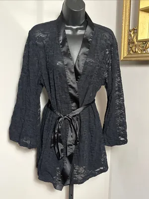 Savage x Fenty Medium Large 8-14 Black Link Up Lace Robe Satin Trim thumbnail 2