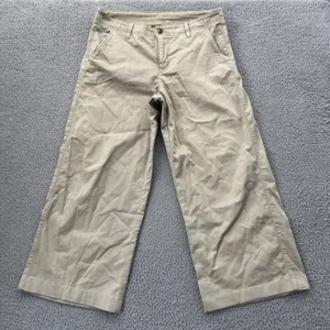 American Eagle Wide Leg Trouser Pants Khaki Stretch Retro Boho Women's 12 x 27 thumbnail 2