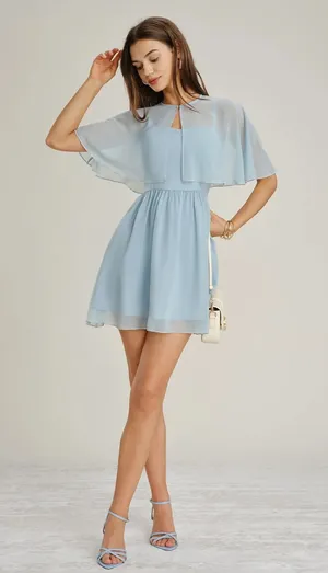Rihoas 2-piece Blue Sweetheart Neck Chiffon Mini Dress thumbnail 1