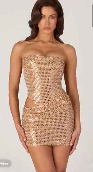 Oh Polly Embellished Gold Dress Mini thumbnail 1