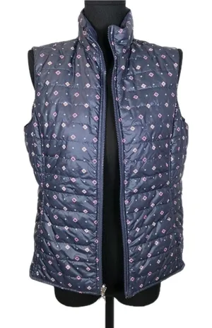 Ariat Puffer Vest Women’s Size Small Blue Floral Silver Reversible Zip Up thumbnail 1