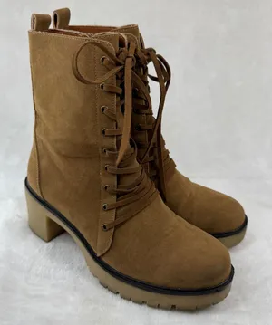 Oasis Society Tan Suede Lace Up Combat Boots Side Zip Lug Sole Block Heel Size 8 thumbnail 1