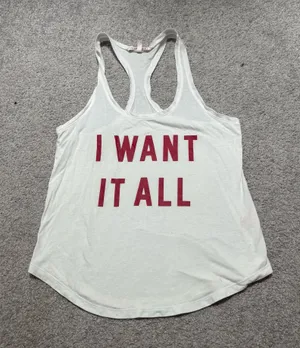 Victoria's Secret White Racerback Tank with Red ‘I Want It All’ Print thumbnail 1