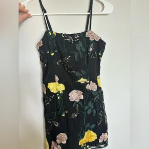 Lulu’s Rue Black Floral Embroidered Sequin Bodycon Mini Dress. Xs thumbnail 3
