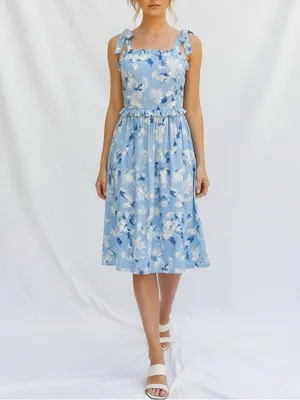 MISA LOS ANGELES Primrose Midi Dress, Blue Washed Wildflower, Small thumbnail 3