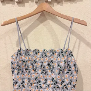 Lost + Wander Breath of Youth Scallop Pencil Skirt Midi Dress Light Blue Floral thumbnail 3