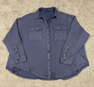 Aerie LumberJane Thermal Waffle Knit Shirt Womens Small Oversized Slouchy Blue thumbnail 1