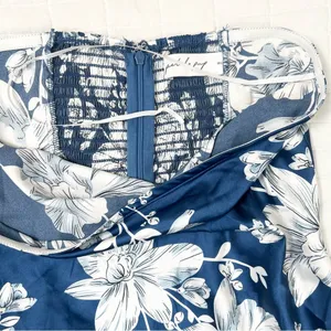 Petal + Pup Gemma Strapless Satin Maxi Dress Blue White Floral Size Large thumbnail 9
