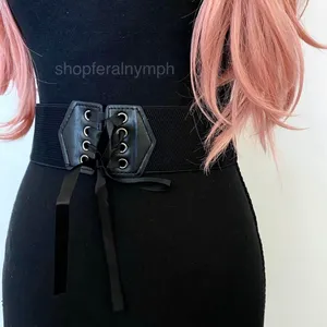 Black Y2K Lace Up Corset Stretch Wide Waist Belt, Fits Up to 27 Inches, X7GA1312 thumbnail 3