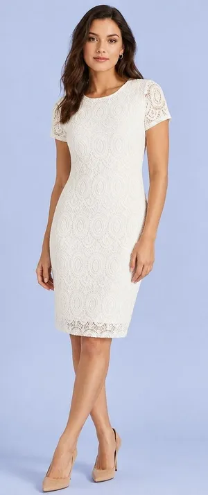 White‎ Lace Sheath Dress M Bridal Shower Courthouse Wedding Guest Garden Party thumbnail 1
