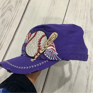 Mom’s‎ Bling Baseball Ball Cap Purple Patriotic Little League Adjustable thumbnail 8
