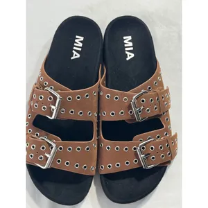 MIA‎ Brooklyn Grommet Buckle Double Strap Slide Sandals Women 6 Brown Edgy Punk thumbnail 7