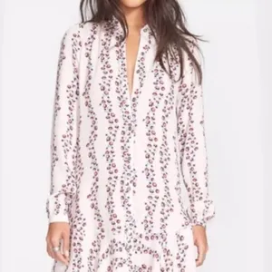 Free People Floral Button Up‎ Tunic Shirt Dress Long Sleeve Retro Boho Medium thumbnail 3