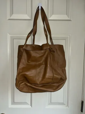 Lucky Brand Cognac Brown Leather & Suede Mixed Media Tote Bag thumbnail 2